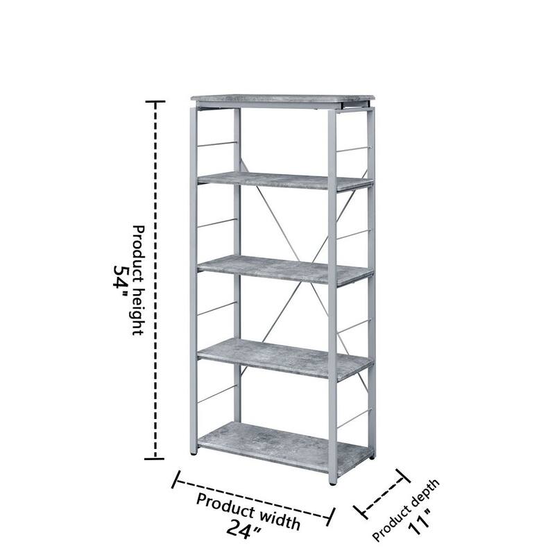 54 in. Faux Concrete and Silver / Oak and Black Metal 5shelf Standard